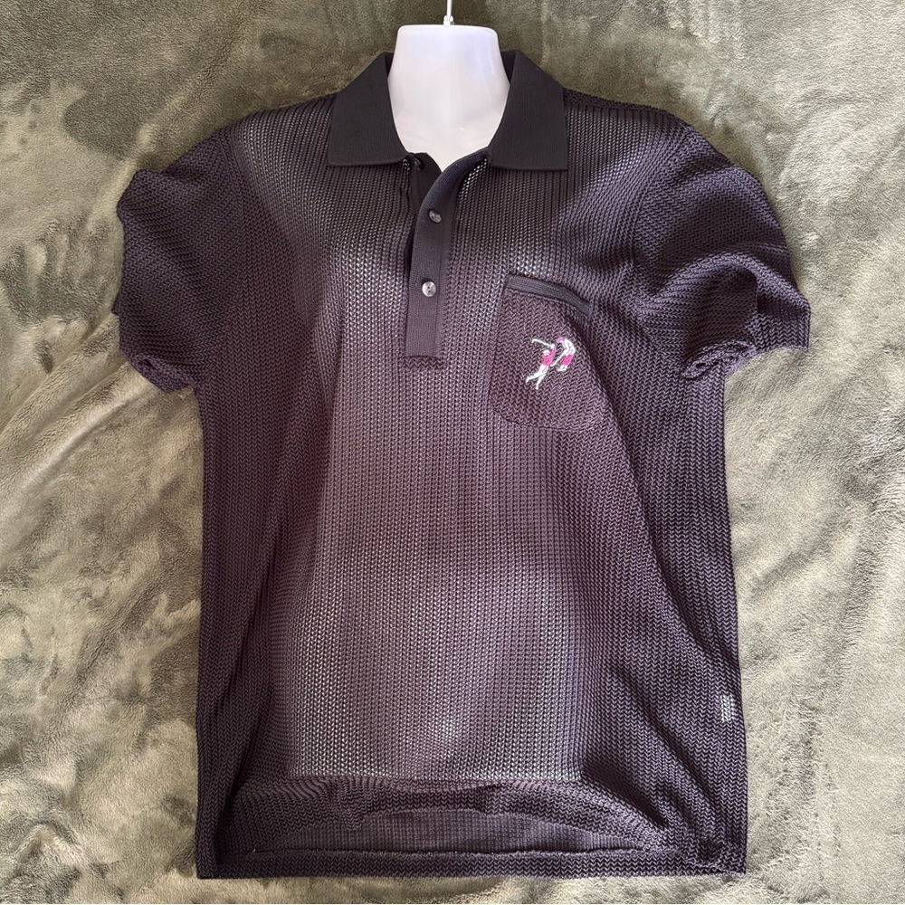 Litchfield Golf Mesh Poly - Rayon Black Polo Shirt with Pocket Men's Large
